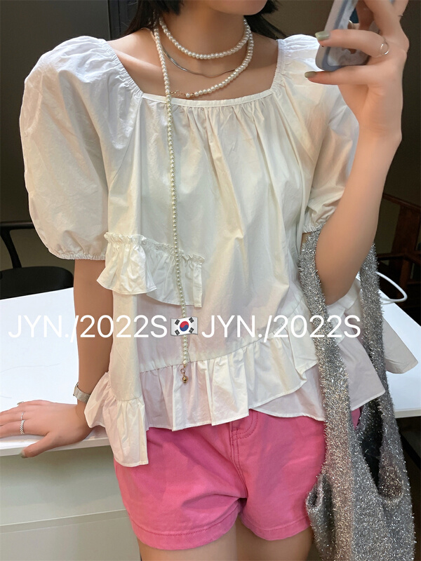 New in early summer! [jyn Jinyu lemon] net edition square collar small shirt 7180# LSL