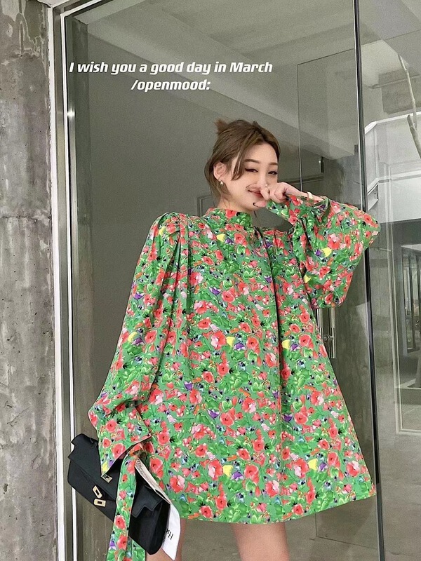 [open] Korean long sleeve Pleated Dress (with belt) 3552# ozq