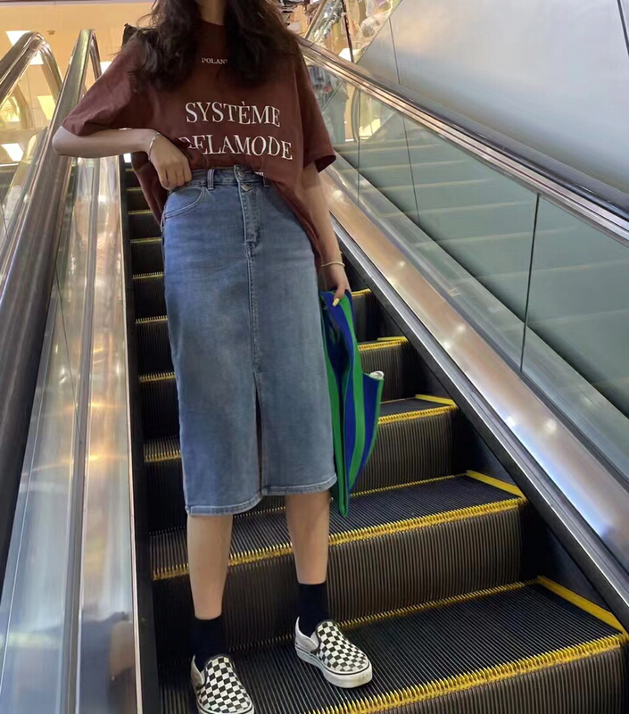 [1980] Korean style versatile waist closing slim cut mid length skirt 65129# zyh