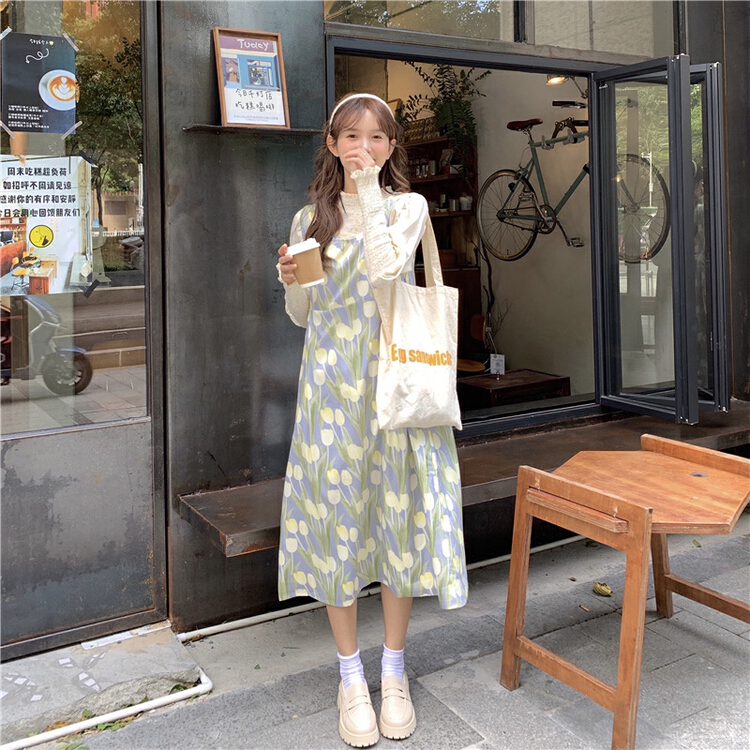 goods in stock! New year in early spring! [timely rain] Han Feng ins sweet French romantic flower temperament tulip vest dress (excluding interior) 69210# WPL