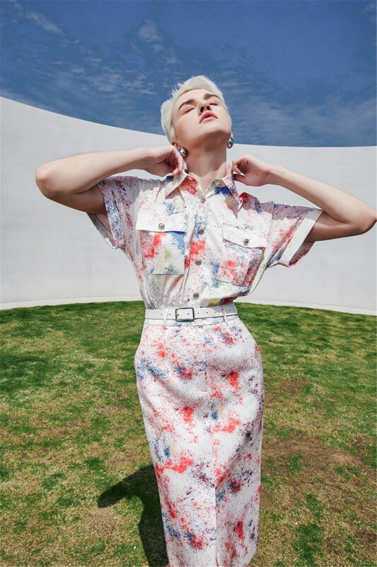 New in early summer! [kunswear] colorful short sleeve waist closing fashionable dress (with belt) 63685# XYJ