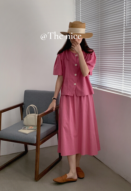 New in early summer! [the nice] Korean loose and simple clean color shirt · + slim skirt set a9176# hjy