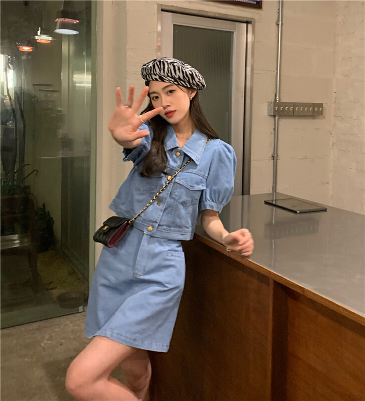 goods in stock! New in early summer! [timely rain] Han Feng ins retro French port style A-shaped denim skirt (only half skirt) 64010# WPL