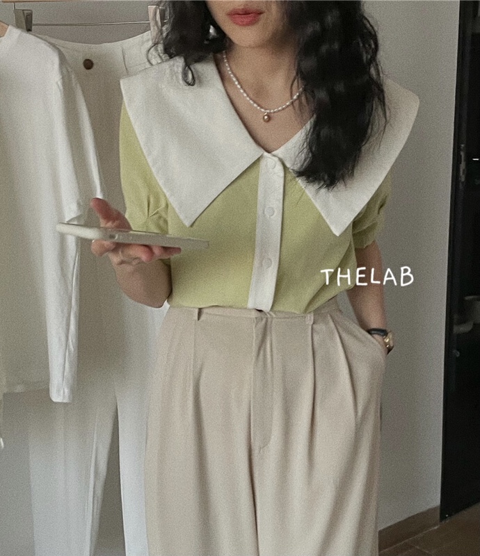 New in early summer! [the lab] Korean doll collar short color matching shirt 2138# zxx
