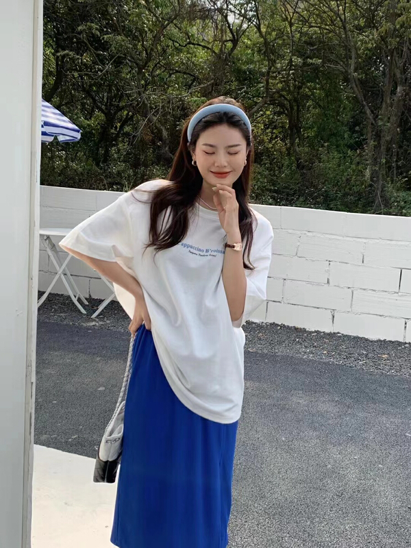 [qixuaner] personalized color contrast letters Casual Short Sleeve T-shirt 2635# LSW