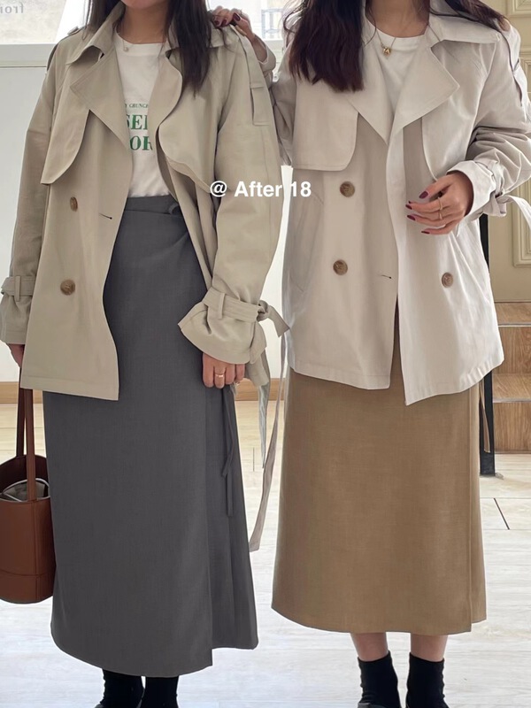 goods in stock! [after 18] Korean style double breasted loose windbreaker (with belt and cuff) 051# ZSY
