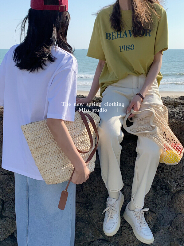 New year in early spring! [miss miss home] color blocking letter printed short sleeve T-shirt 8y027# ZSY