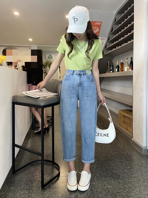 [Mi & Co Wu] semi elastic waist elastic Harlan jeans t2220# hjy