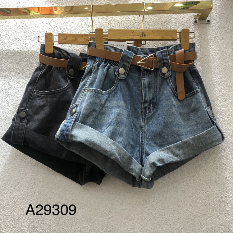 [queen] Korean slim and versatile denim shorts (with belt) a29309# ozq