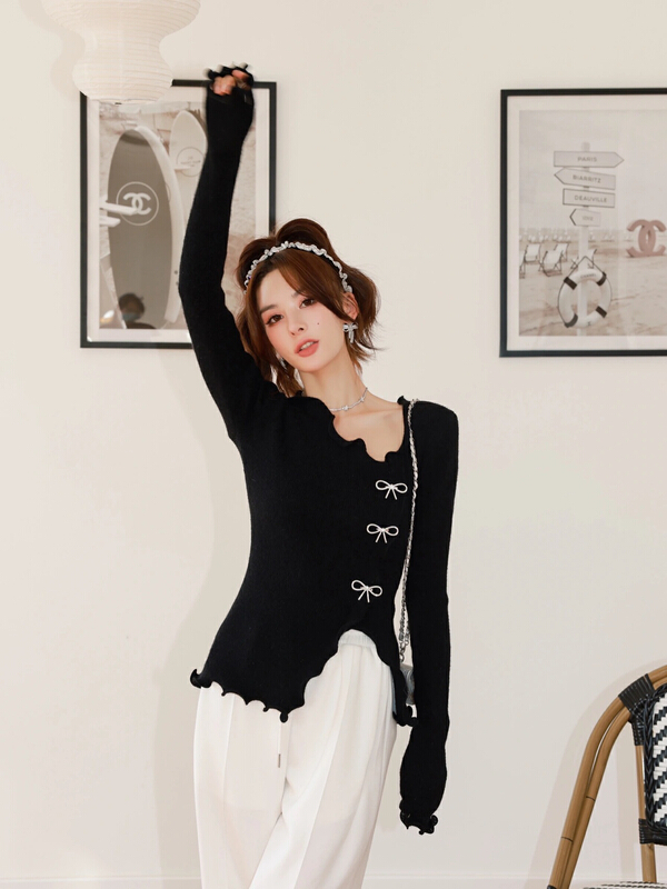 New year in early spring! [ala] irregular bow knit shirt (with bow) s1212a# JJ