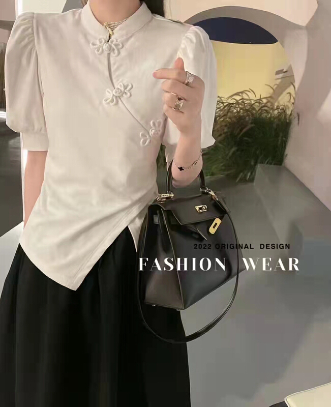 Original price 55.67! New year in early spring! [GL] net red retro dish buckle split fork temperament versatile small shirt 5209# XYY