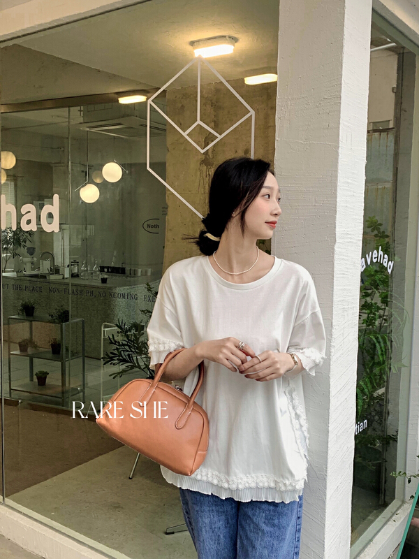 goods in stock! New in early summer! [rare she] lace up short sleeve T-shirt 5088# LSW