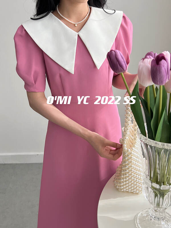 goods in stock! [O MI] Hepburn contrast Lapel dress 7615# HBx