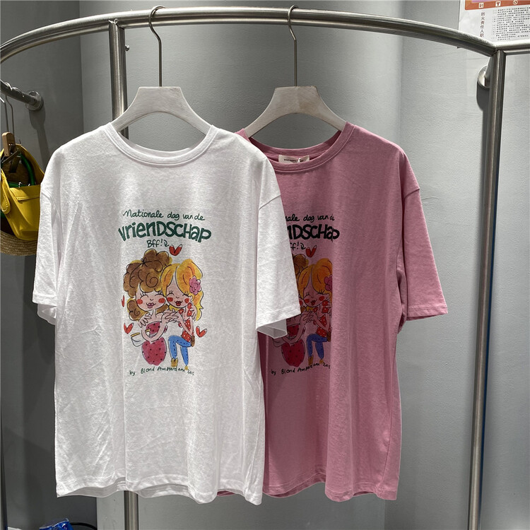 [miss happy] Korean cartoon printed loose short sleeve T-shirt 6229# WPL
