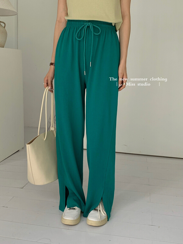 New in early summer! [miss miss home] loose and versatile drawstring slit casual pants y8811# zjy