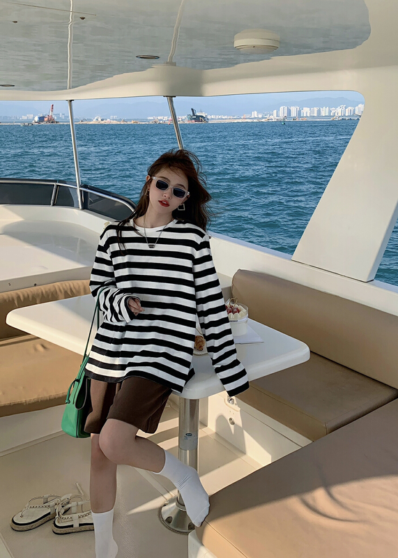 New year in early spring! [11An] shoulder pad stripe long sleeve T-shirt a6071# LSL
