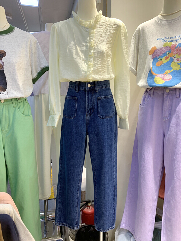 New year in early spring! [Simida / doroe] Vintage Pocket design small straight jeans 10022# zxl