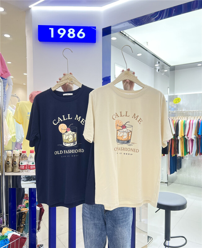 [1986] lemon tea printed loose short sleeve T-shirt c919# LSL