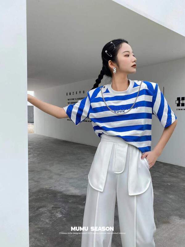 New year in early spring! [Mumu season] chain stripe short sleeve T-shirt 6269# zxl