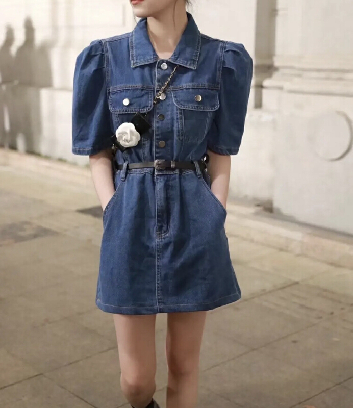 New in early summer! [JH] net red wash denim dress (with belt) (dress only) 41312# PCZ