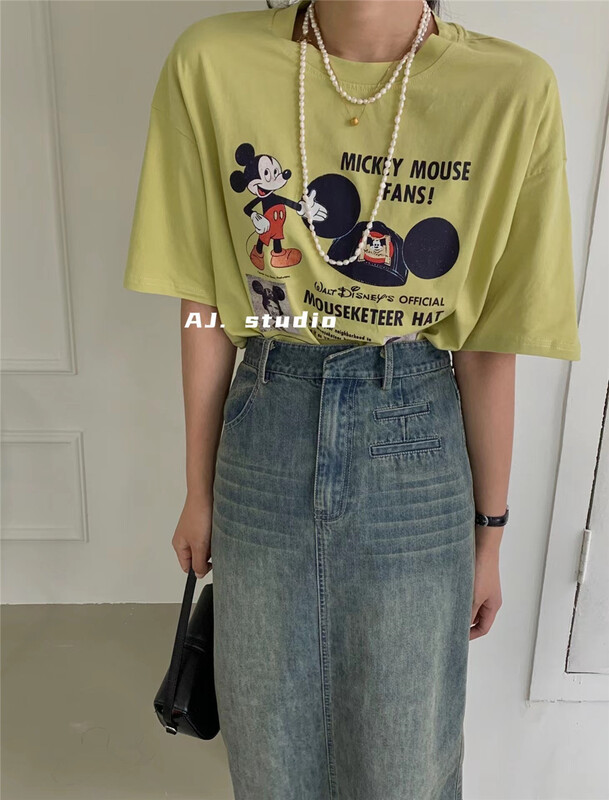 New in early summer! [AJ. Studio] funny cartoon print versatile short sleeve T-shirt 9196# ll