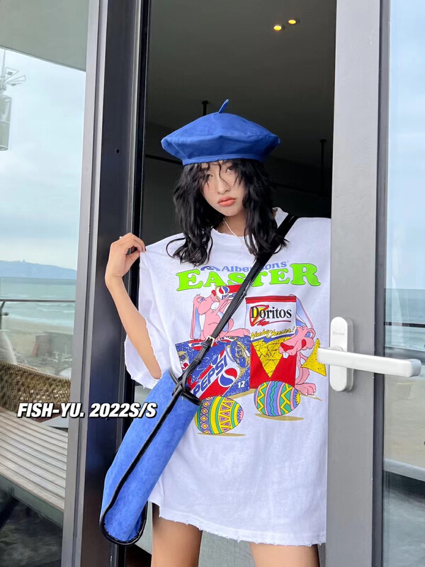 New year in early spring! [fish Yu] casual rabbit print short sleeve T-shirt 22076# LSL