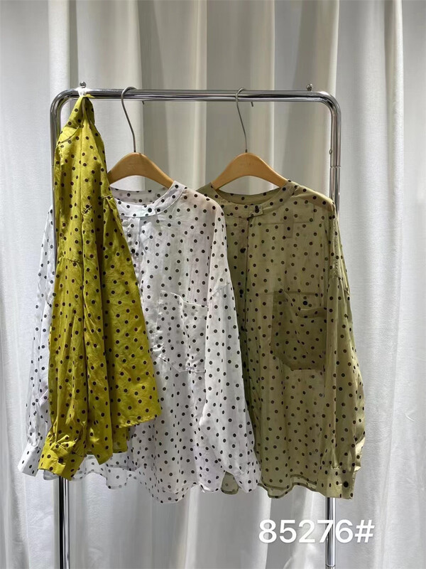 goods in stock! New in early summer! [Mujia] simple and versatile single breasted Polka Dot Shirt 85276# XYY