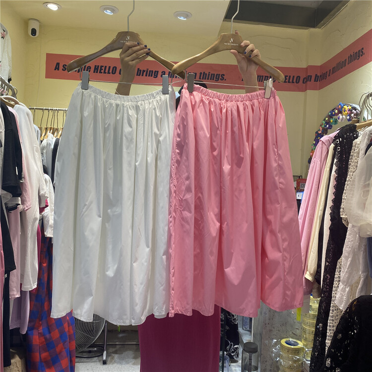 【N】 Korean pocket elastic waist solid color pleated skirt 0795# WTT