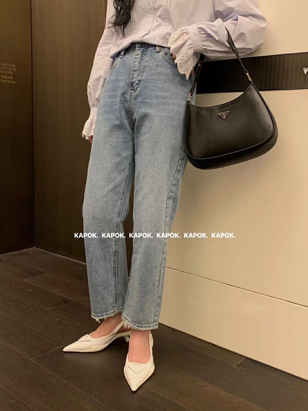 New year in early spring! [kapok] Vintage high waist slim cropped jeans 6925# zxl
