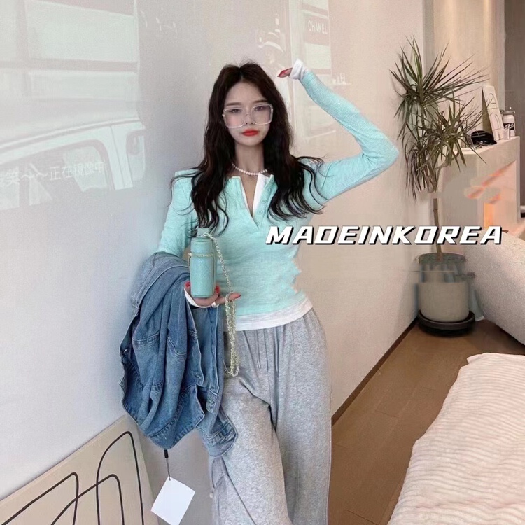 goods in stock! [toko. Z] Korean fake two pieces of versatile blouses (excluding necklace) 22117# cqw