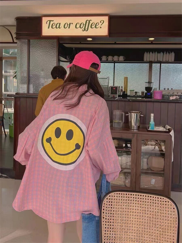 goods in stock! New in early summer! 【N】 Loose back smiling face print sunscreen shirt 0743# WTT