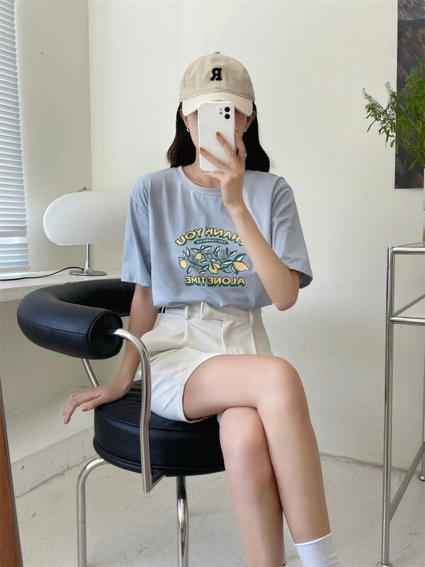 New in early summer! [TMS] crew neck versatile letter print short sleeve T-shirt 1751# L
