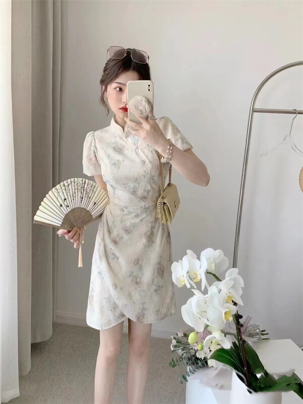 [see you] Vintage elegant stand collar rose cheongsam style dress 3880# PCZ