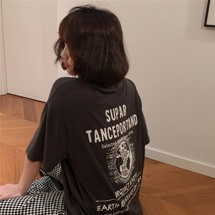New year in early spring! [free Valley] casual crew neck letter short sleeve T-shirt 4640# WTT