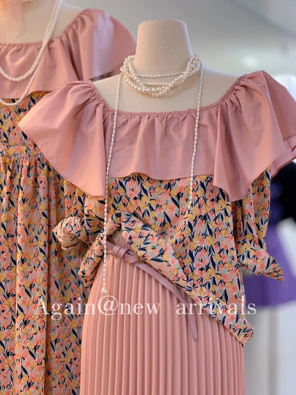 [again] flounced off shoulder floral blouse (only for tops) 3011-1# PCZ
