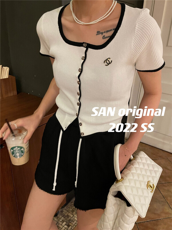 現貨!初夏新款!【SAN   ORIGINAL】拼色邊減齡寬鬆小衫(不含胸針)  152#  LSL
