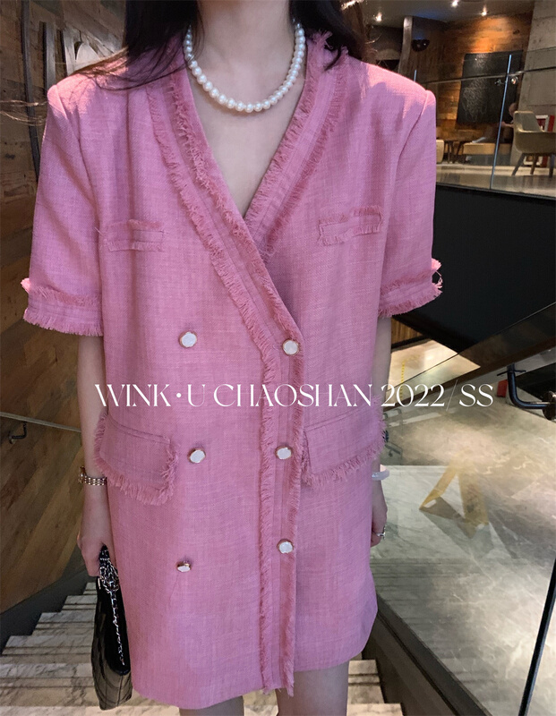 Buyer's selection of popular style [wink. U] Xiaoxiang V-neck double breasted dress 9988# XJ