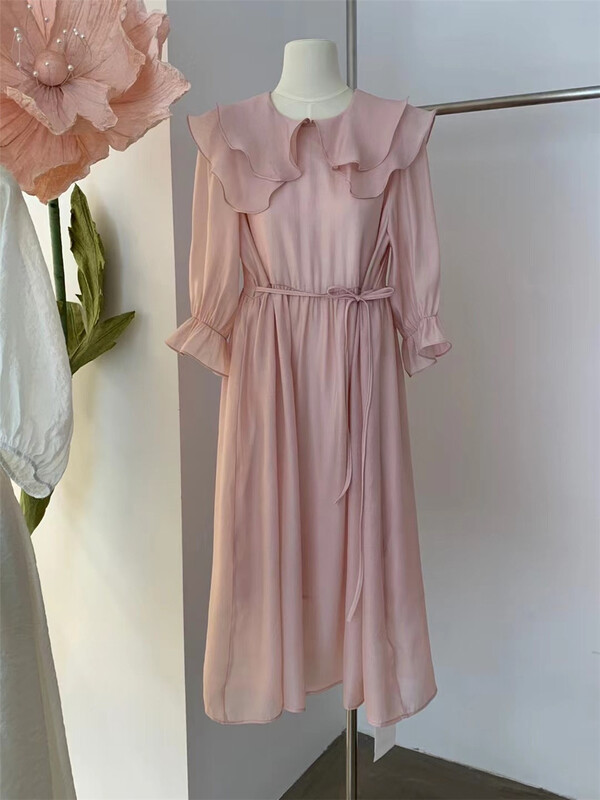 [xhm] gentle wind double Ruffle collar dress s2016# zjy