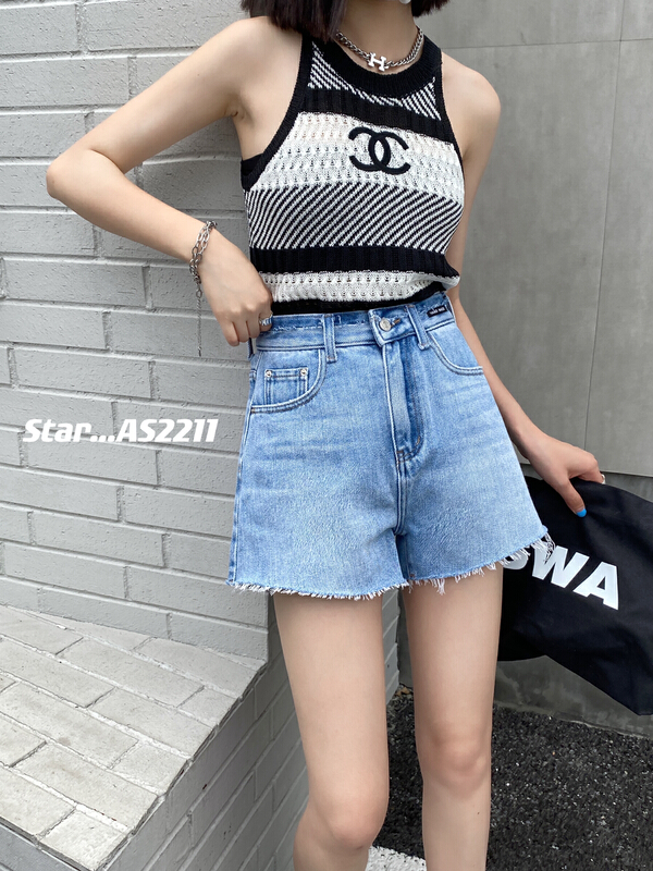 [star] Korean solid color versatile denim shorts as2211# CLS