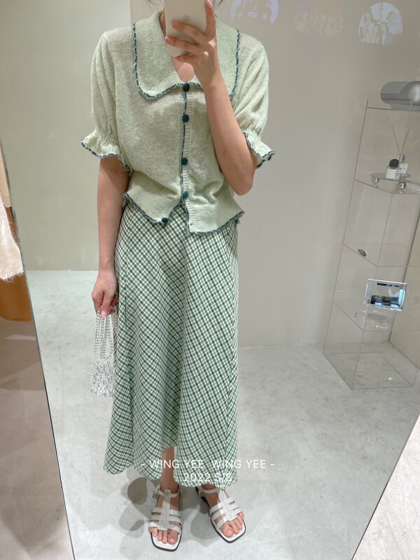 Early spring! [Wingyee] Korean style sweet checkered slim skirt 9317# ll