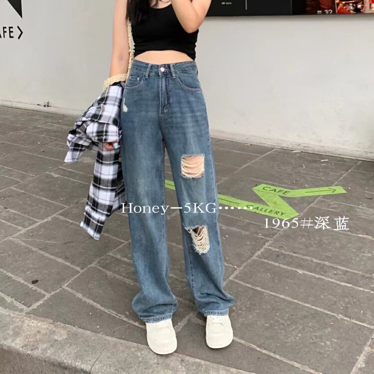 [honey-5kg] high waist pierced comfortable jeans (without belt) 1965# ll