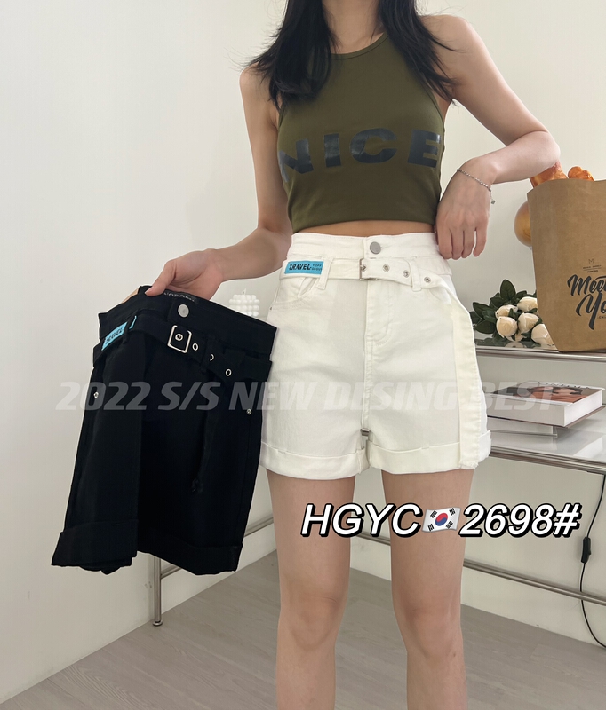 New in early summer! [original in Korea] simple and versatile personalized lace up denim shorts (with waist rope) 2698# L
