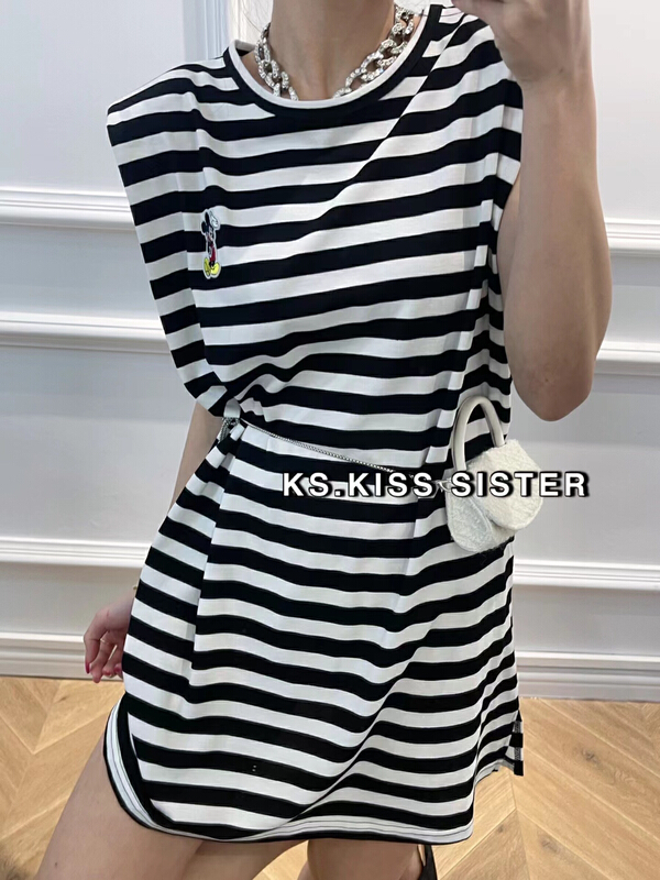 [KS] cartoon casual straight stripe T-shirt dress z22131# ozq