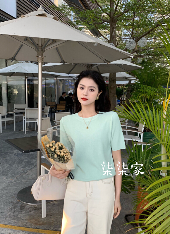 [qiqiyishe] solid color round neck thin ice silk sweater 307# XYY
