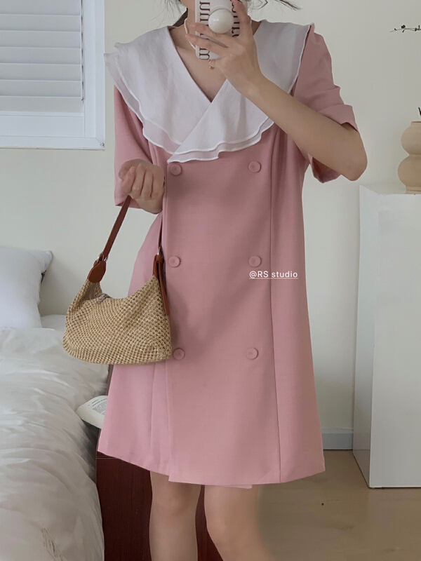 [RS] ruffled double breasted dress rs1952# XYY