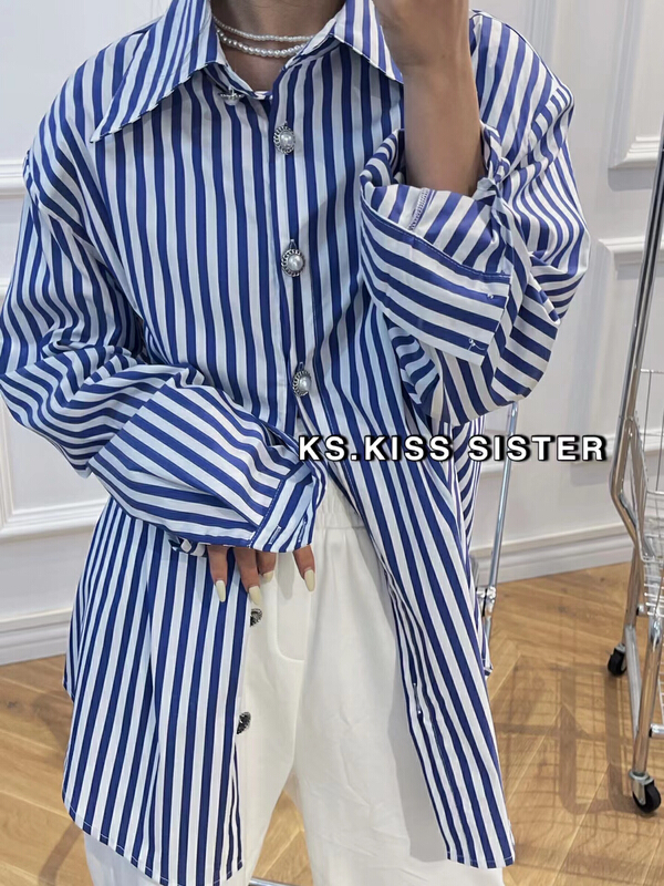 New year in early spring! [KS] Korean black and white vertical stripe shirt z22087# ozq
