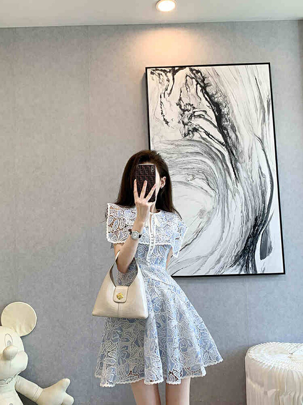 [pepper] design high-grade hollow out lace collar stitched super Fairy Dress 1312# Cl