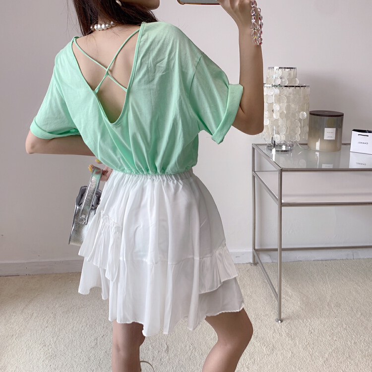 [Vanessa] letter loose and versatile short sleeve T-shirt 6215# ozq