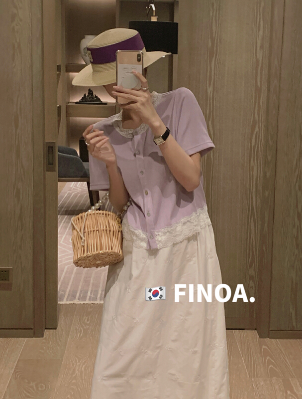 [finoa] Korean casual splicing lace slim fitting blouse 10416# CLS