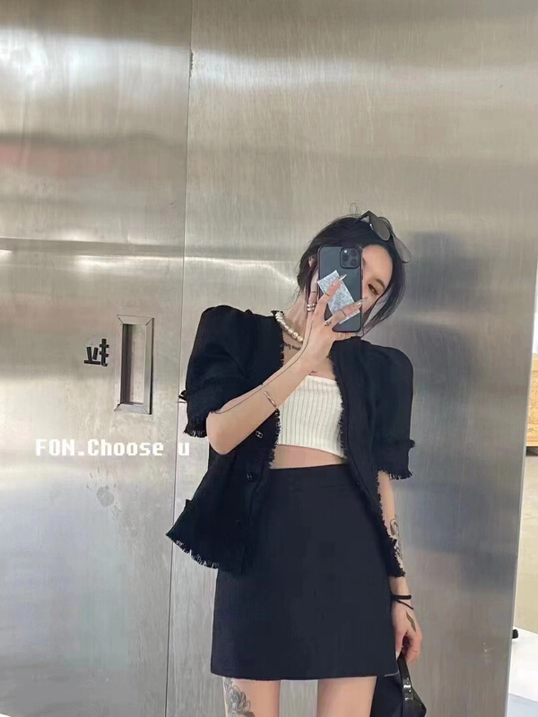 [RM. HH] V-neck single breasted Top + lady skirt set 2023# PCZ